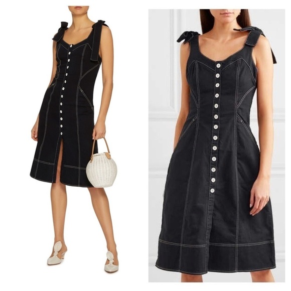 Ulla Johnson Dresses & Skirts - Ulla Johnson / Emory black denim tie shoulder jumper overall Dress 2 bow